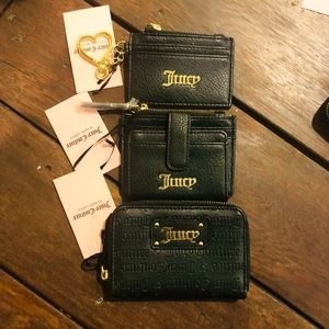 Juicy Couture black Cc keychain & CC tab & medium wallet original total $109 NWT